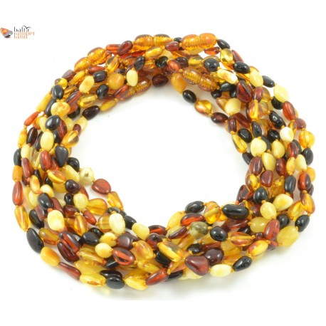 Wholesale LOT of 10 Polished Multicolor Olive (Bean) Style Amber Baby Necklaces